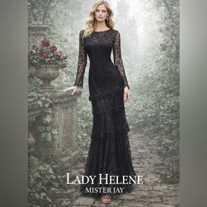 VTG Lady Helene Mister Jay, Lace Gothic Victorian Revival Evening Gown,Size Lg